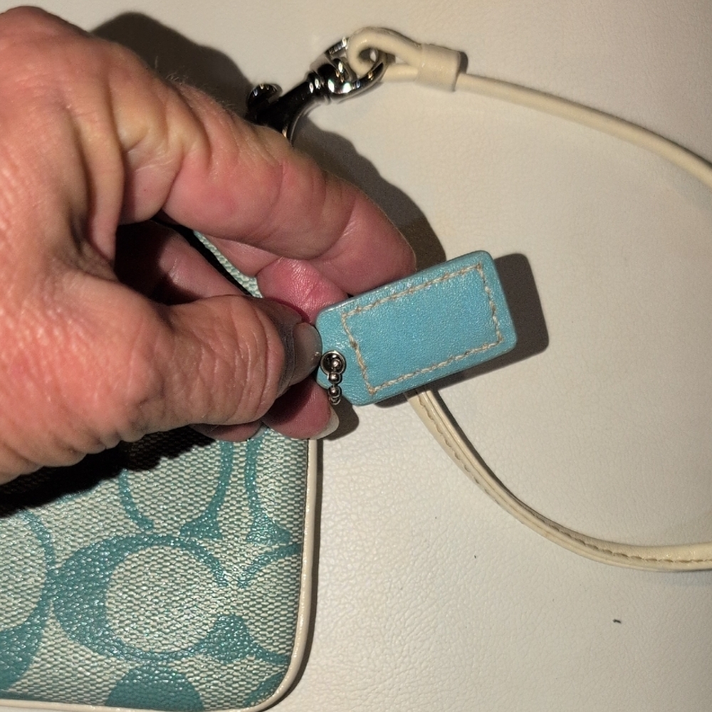 Coach Teal and Cream Signature Wristlet - Picture 6 of 8
